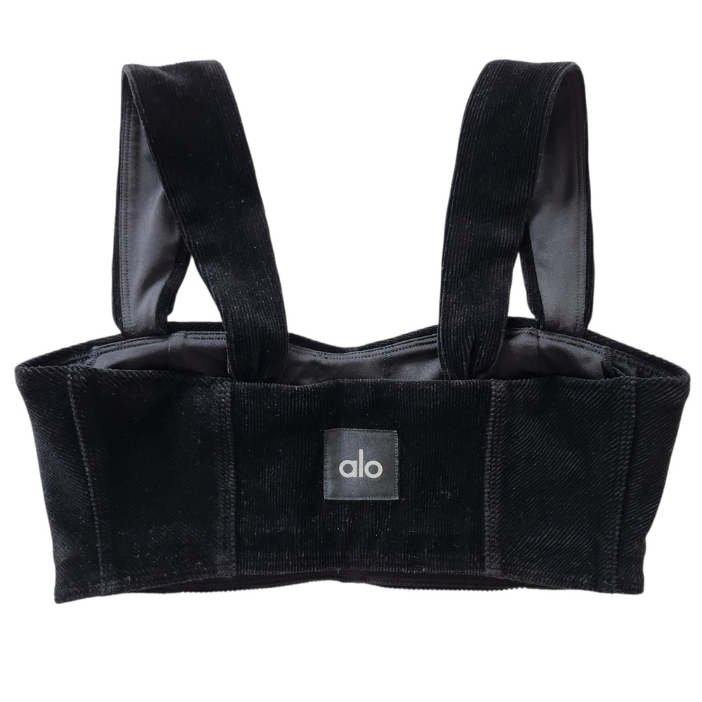 ALO Yoga Winter Break Micro Corduroy ribbed Sports Bra Black W9576R Womens XS - Picture 2 of 8